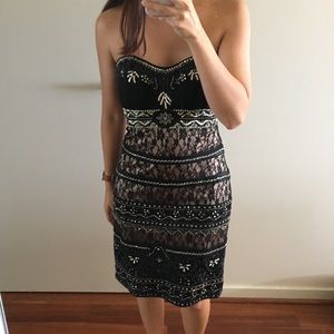 Sue Wong Black and Nude Lace Beaded Dress